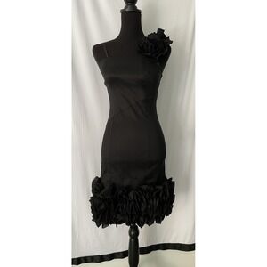 Y2K Daisy Black Dress Off‎ Shoulder Evening Size S Bodycon Mini Luxe Cocktail